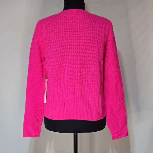 Aqua Bloomingdales 100% Cashmere Ribbed Crewneck Sweater Pink Knit XS NWT Bright - Picture 3 of 9